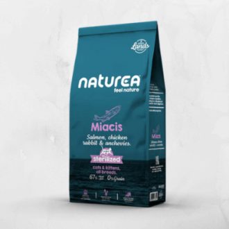   Naturea Miacis - Száraztáp Kölyök & Felnőtt & Sterilizált Macskáknak - Lazac, Csirke és Nyúlhús & Szardínia 1,6 kg