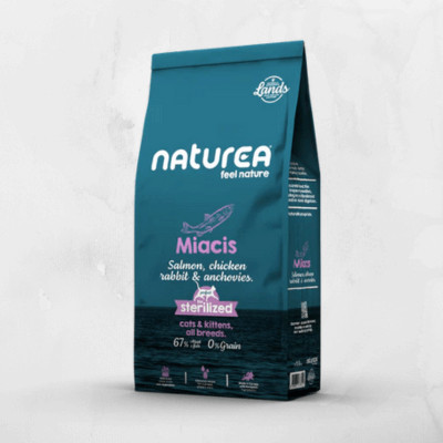 Naturea Miacis - Száraztáp Kölyök & Felnőtt & Sterilizált Macskáknak - Lazac, Csirke és Nyúlhús & Szardínia 1,6 kg
